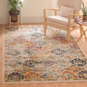 SAFAVIEH Tapis de Sol Vieilli pour Salon, Salle à manger, Chambre à coucher - Madison Collection, Tapis à poil court, Crème et Multi, 91 X 152 cm