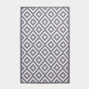 HOMESCAPES Tapis Extérieur Résistant Pluie et UV, Réversible Gris et Blanc Zoe, 120 x 180 cm